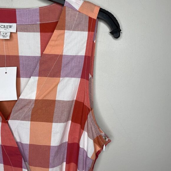 J.CREW Dress Womens 12 Faux-Wrap Sleeveless Mini NEW Orange Check Belt BR911 - Picture 3 of 16